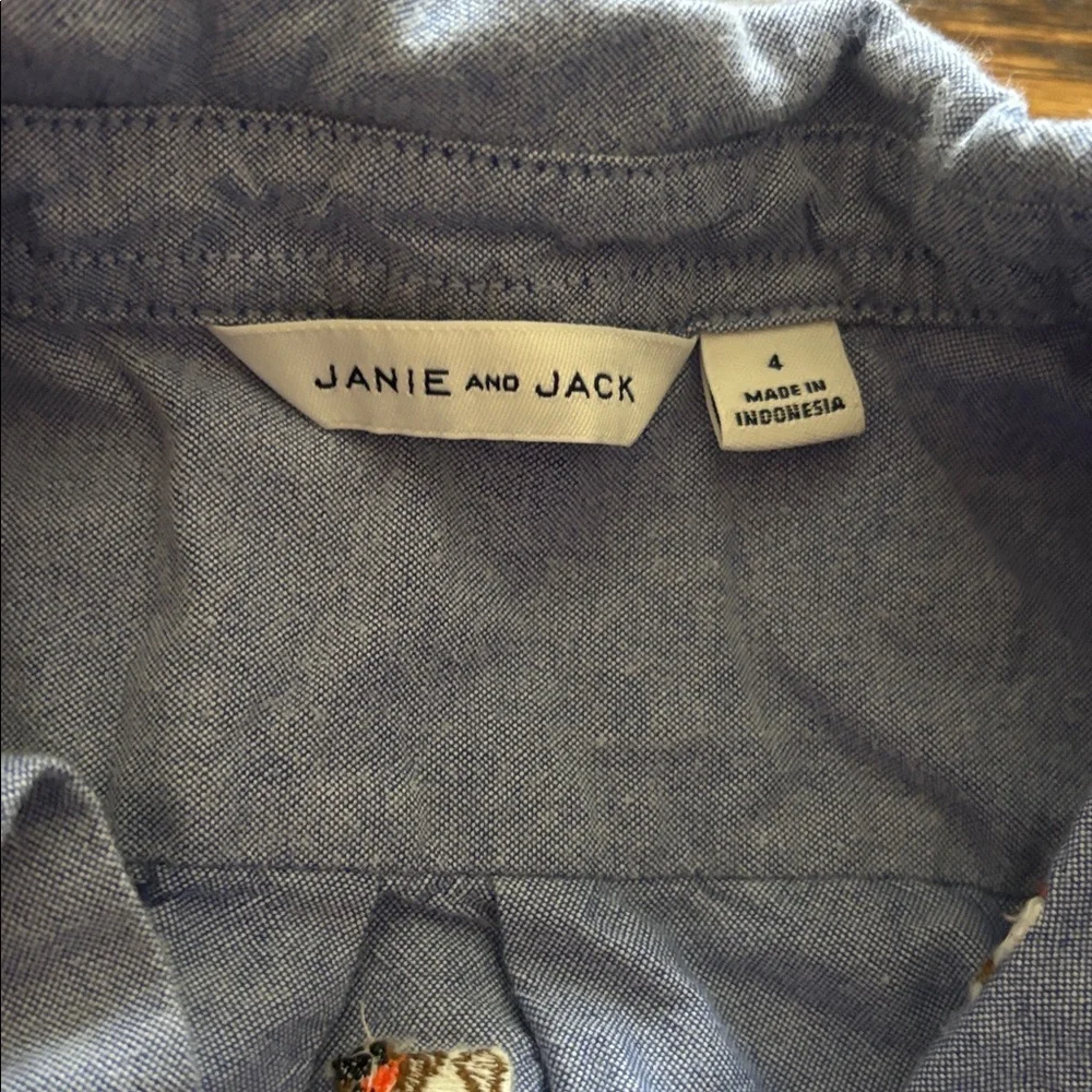 Janie and Jack Embroidered Bulldog Oxford Shirt, Size 4